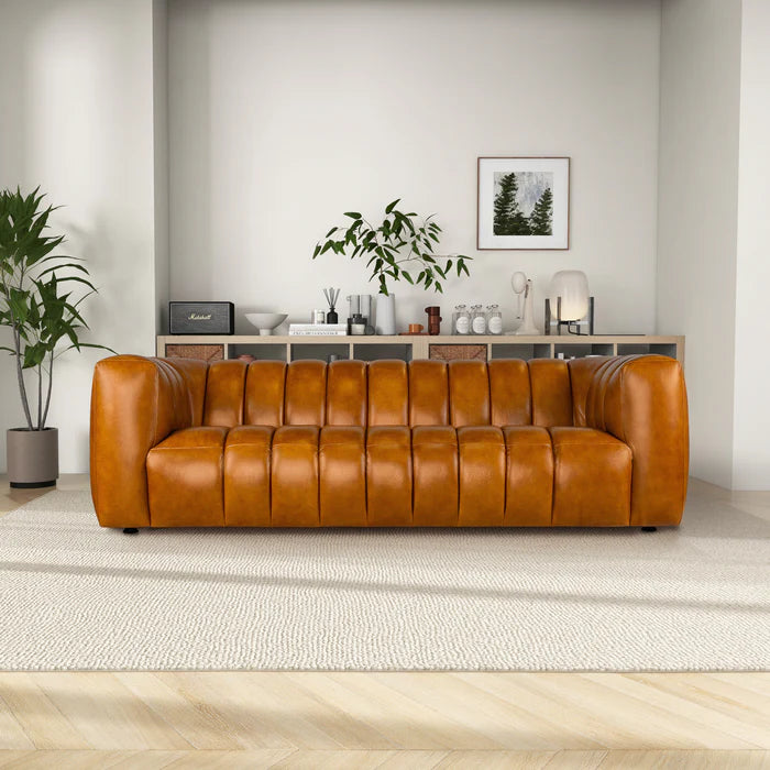 sofa collection image - tan leather modern sofa