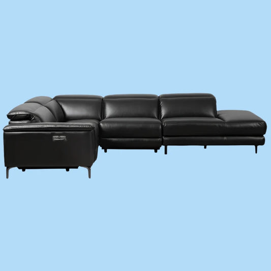 Power reclining black sectional with adjustable headrest modern recliner