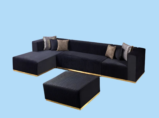 double chaise black velvet sectional sofa 