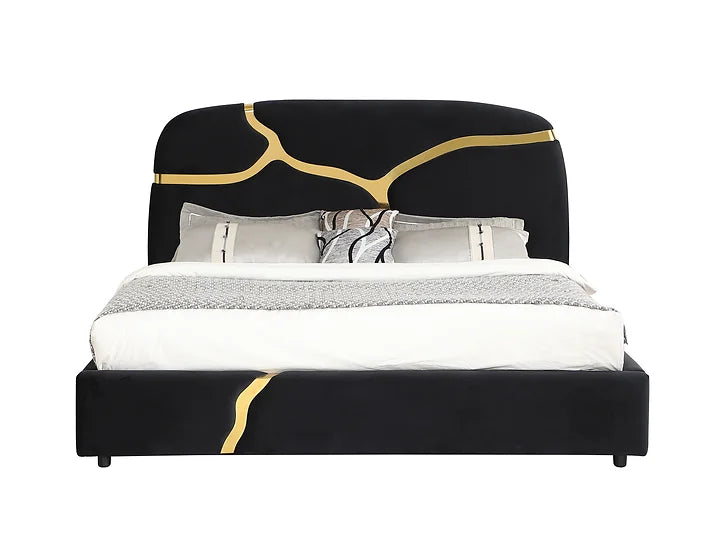 Milan Gold Detailed Velvet Platform Bed Frame