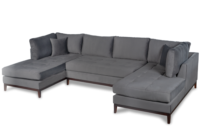 3-Piece U Shaped Velvet Double Chaise Sectional in Gray